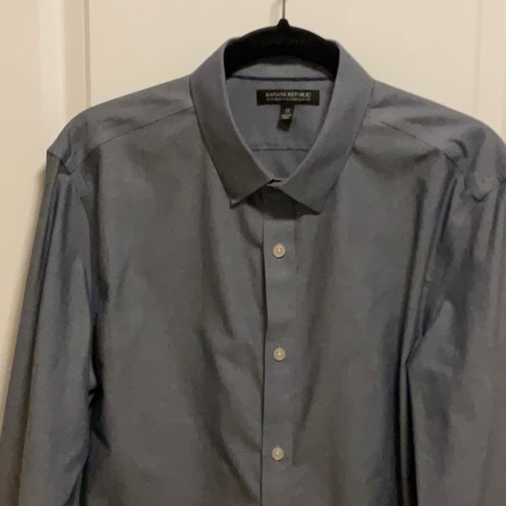 Banana republic, noniron, tailored, slim fit dress shirt medium slate gray '